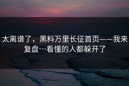 太离谱了，黑料万里长征首页——我来复盘…看懂的人都躲开了