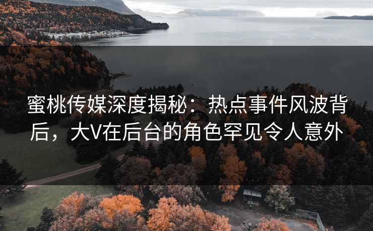 蜜桃传媒深度揭秘:热点事件风波背后,大V在后台的角色罕见令人意外 蜜桃传媒深度揭秘:热点事件风波背后,大V在后台的角色罕见令人意外