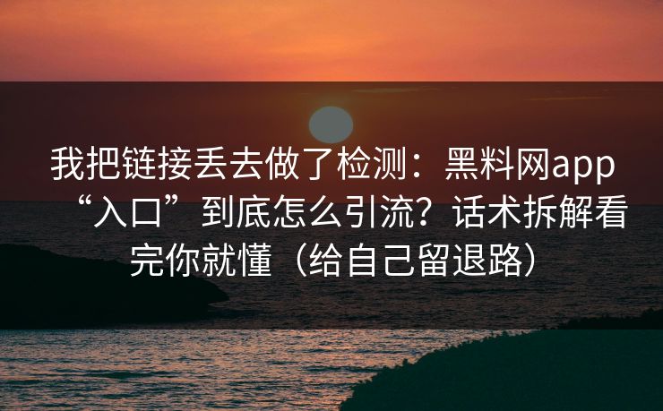 我把链接丢去做了检测:黑料网app“入口”到底怎么引流?话术拆解看完你就懂(给自己留退路) 我把链接丢去做了检测:黑料网app“入口”到底怎么引流?话术拆解看完你就懂(给自己留退路)
